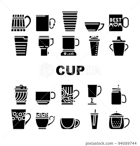 Cup Utensil For Drinking Beverage Icons Set Vector 94089744