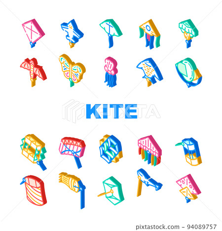Flying Kite Children Funny Toy Icons Set Vector Flying Kite Children Funny Toy Icons Set Vector 94089757