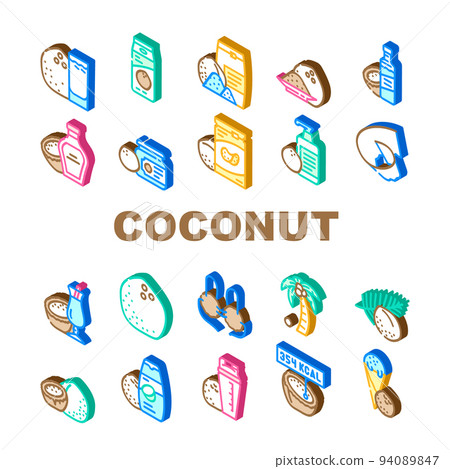 coconut coco fruit white tropical icons set vector 94089847