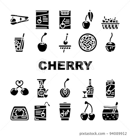 cherry fruit red white berry leaf icons set vector cherry fruit red white berry leaf icons set vector 94089912