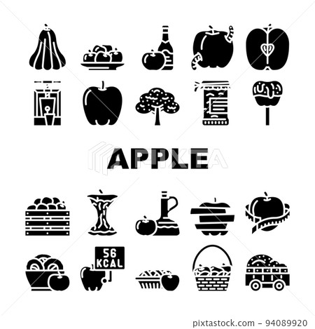 apple red food green leaf freash icons set vector 94089920