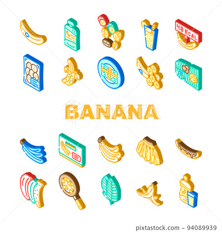 banana fruit food yellow white icons set vector banana fruit food yellow white icons set vector 94089939