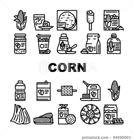 corn maize sweet plant cob icons set vector 94090003