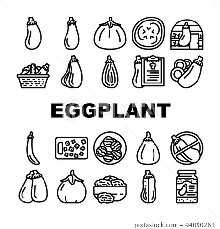eggplant vegetable aubergine food icons set vector 94090261