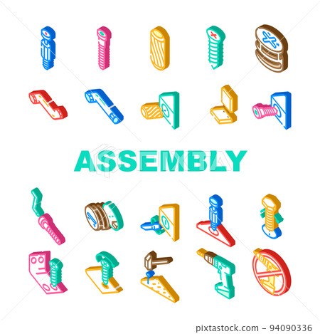 assembly instruction furniture icons set vector 94090336