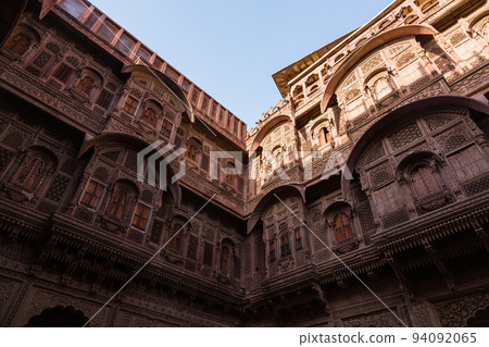 Scenery from the courtyard of the palace of Mehrangarh Fort in Jodhpur, India Scenery from the courtyard of the palace of Mehrangarh Fort in Jodhpur, India 94092065