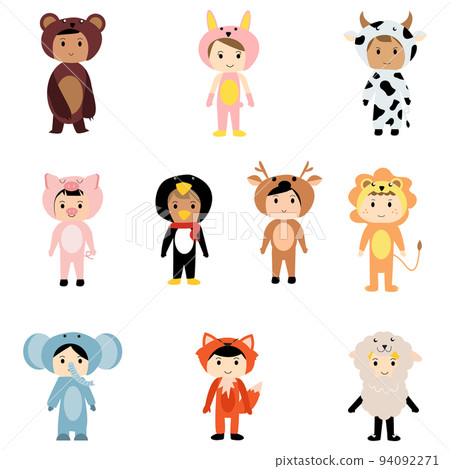 cute kid wearing animal costume cartoon clipart element for decoration in your artwork or worksheet 94092271