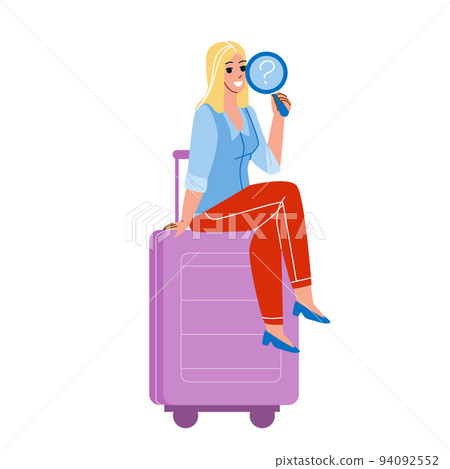 Girl Traveler Found Lost Baggage In Airport Vector 94092552