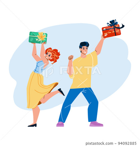 Shopping Reward Getting Couple Customers Vector 94092885