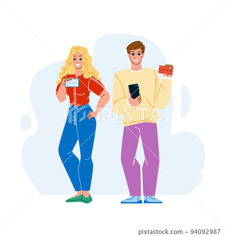 Couple Holding Credit Card For Shopping Vector 94092987