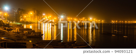 Night view along the holy Ganges river in Varanasi, India Night view along the holy Ganges river in Varanasi, India 94093121