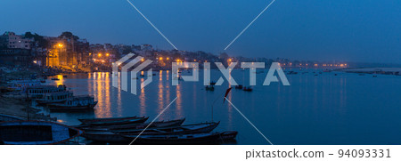 Night view along the holy Ganges river in Varanasi, India Night view along the holy Ganges river in Varanasi, India 94093331