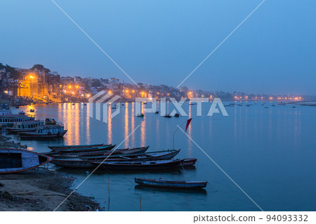 Night view along the holy Ganges river in Varanasi, India Night view along the holy Ganges river in Varanasi, India 94093332