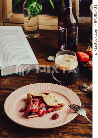 Slice of Fresh Baked Strawberry Sorrel Galette 94093431
