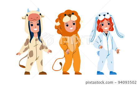 Kids Wearing Funny Animal Pajamas Together Vector Kids Wearing Funny Animal Pajamas Together Vector 94093502