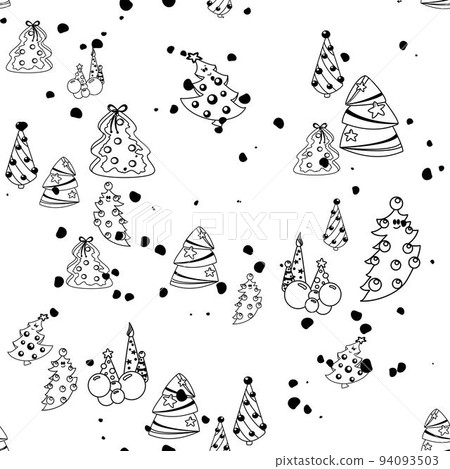 Vector hand drawn seamless pattern. Christmas, winter doodle elements. Isolated on white background. Trees, wreaths, presents, sweets, gingerbread. For background, print, textile, fabrics, gift bags Vector hand drawn seamless pattern. Christmas, winter doodle elements. Isolated on white background. Trees, wreaths, presents, sweets, gingerbread. For background, print, textile, fabrics, gift bags 94093503