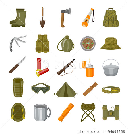 Cartoon Fishing Equipment Tools Icon Set , Stock Vector