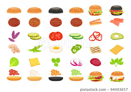 Burger icons set cartoon vector. Food hamburger. Fast sandwich 94093657
