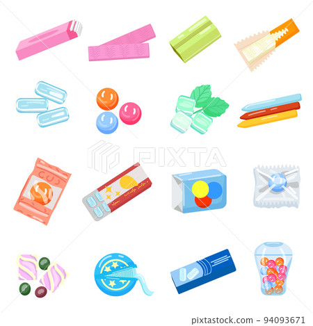 Gum icons set cartoon vector. Chewing bubble. Chicle chew-gum 94093671