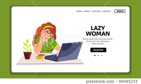 Lazy Woman Watching Boring Movie On Laptop Vector Lazy Woman Watching Boring Movie On Laptop Vector 94095233