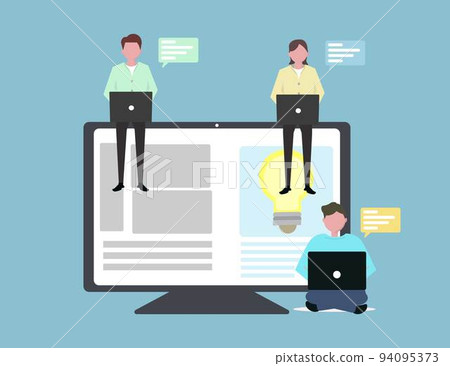 研究個人電腦論文和研究插圖的男女團隊 94095373