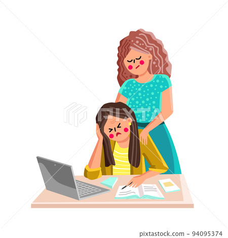 Anxiety Woman Couple Working At Laptop Vector Anxiety Woman Couple Working At Laptop Vector 94095374