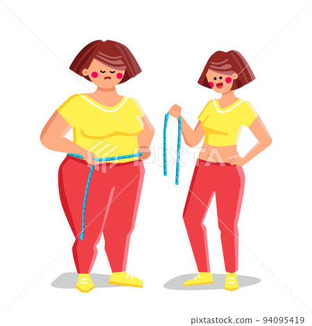 Weight Loss Young Woman Before And After Vector 94095419