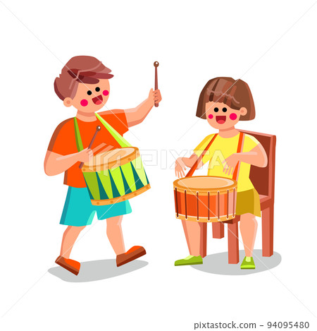Drum Class Studying Children Music Rhythm Vector Drum Class Studying Children Music Rhythm Vector 94095480