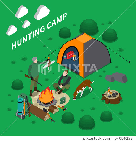 Hunting Camp Isometric Composition 94096252