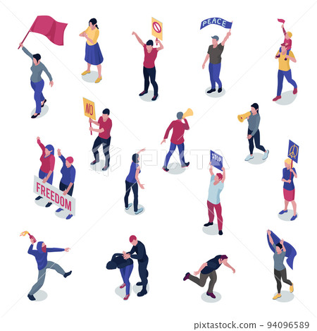 Protesting People Isometric Set 94096589