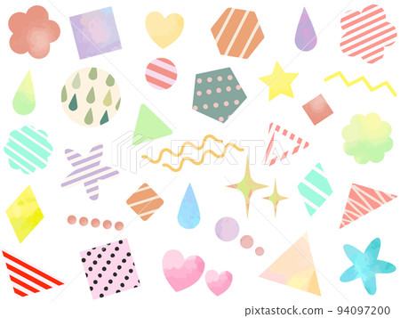 Cute figures colored with watercolors and patterns_square_triangle_round_star_heart_polygon_drop_wavy line_zigzag Cute figures colored with watercolors and patterns_square_triangle_round_star_heart_polygon_drop_wavy line_zigzag 94097200