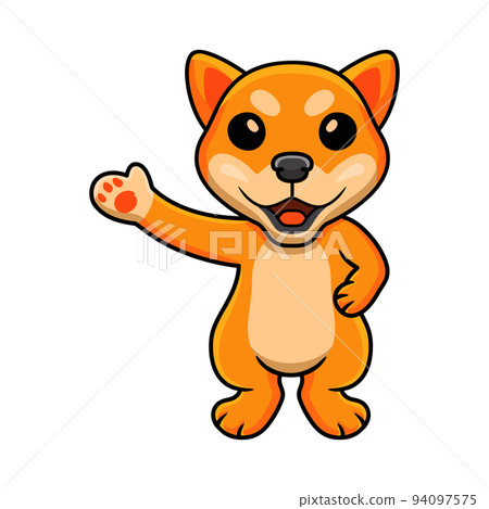 Cute shiba inu dog cartoon waving hand 94097575
