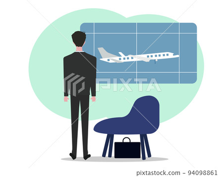 Businessman waiting for an airplane at an airport lounge Overseas travel travel illustration 94098861