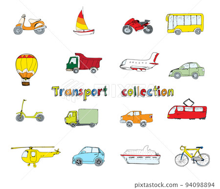 Transport doodle set colored 94098894
