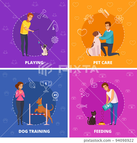 People With Pets 2x2 Cartoon Square Icons 94098922