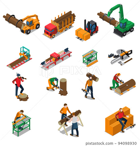 Sawmill Timber Mill Lumberjack Icon Set 94098930