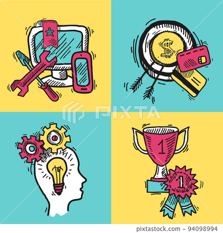 SEO internet marketing colored sketch set 94098994