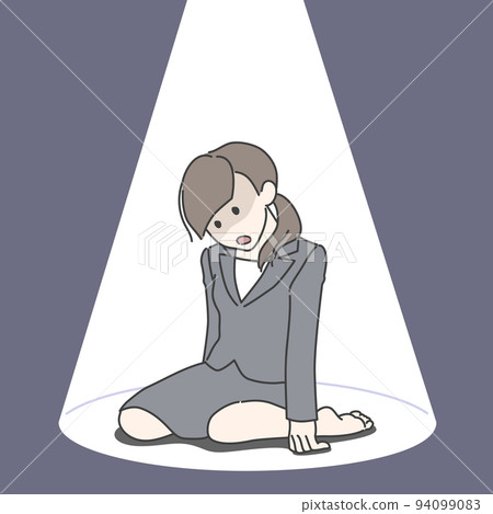 A woman in a suit crouching under the spotlight 94099083