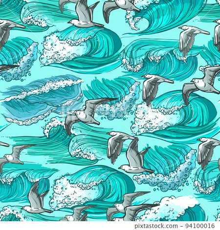 Sea waves seamless pattern Sea waves seamless pattern 94100016