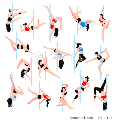 Pole Dance Isometric Icons Set 94100122