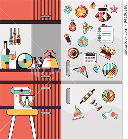 Kitchen interior flat line 94100160