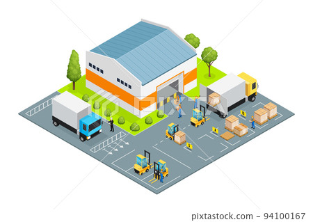 Warehouse Outside View Isometric Illustration 94100167