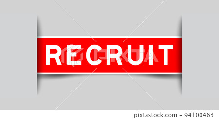 Red color square label sticker with word recruit that inserted in gray background Red color square label sticker with word recruit that inserted in gray background 94100463