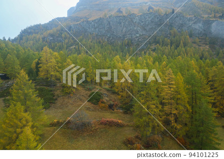 View of landscape furi mountain in autumn season from cable car in zermatt, swiss 94101225