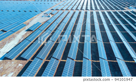 Aerial view : Blue Solar farm, solar panels Aerial view : Blue Solar farm, solar panels 94101947
