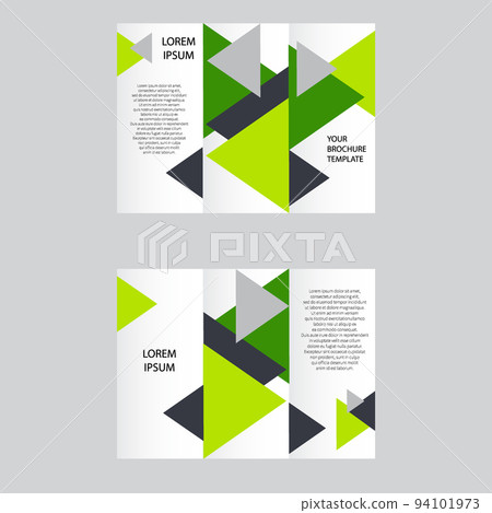 Set of business vectors. Brochure template layout, cover design annual report, magazine, flyer in A4 size with green flying triangles, polygons for science, teamwork. annotation. eps 10 94101973