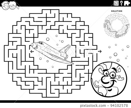 maze with space shuttle and planet Earth coloring page 94102578