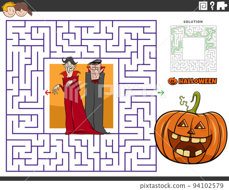 maze with cartoon vampires and pumpkin on Halloween time maze with cartoon vampires and pumpkin on Halloween time 94102579