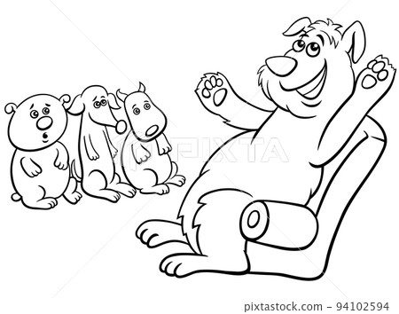 cartoon dog telling a story to puppies coloring page 94102594