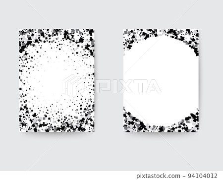 Falling silver colored squares. Magic design element. Vector art illustration. Silver festive, luxurious, bright, chaotic confetti background on white. Greeting card, invitation, brochure. eps 10 94104012